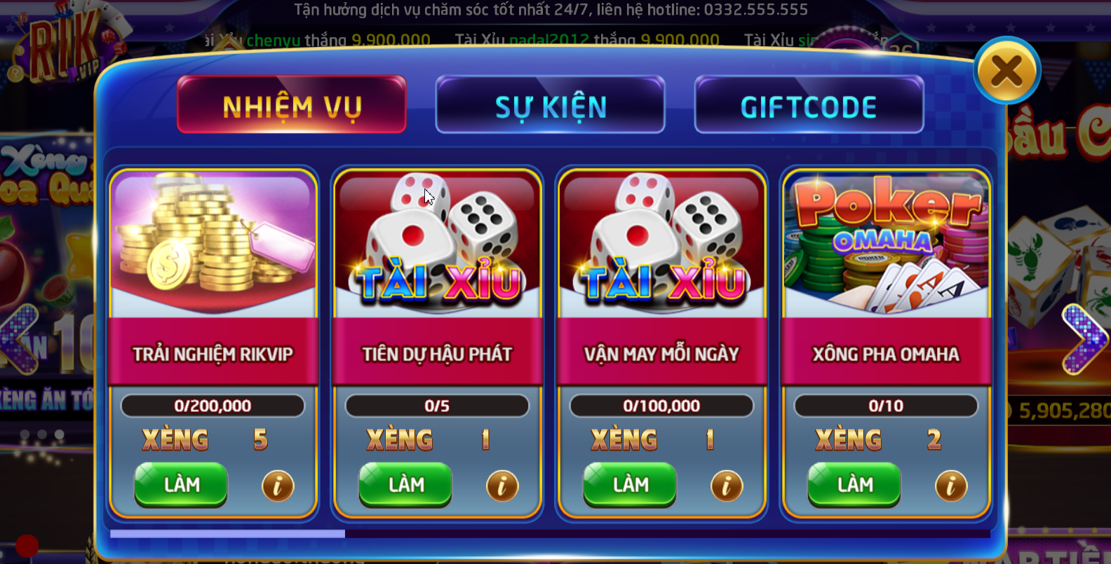 sự kiện game rikvip